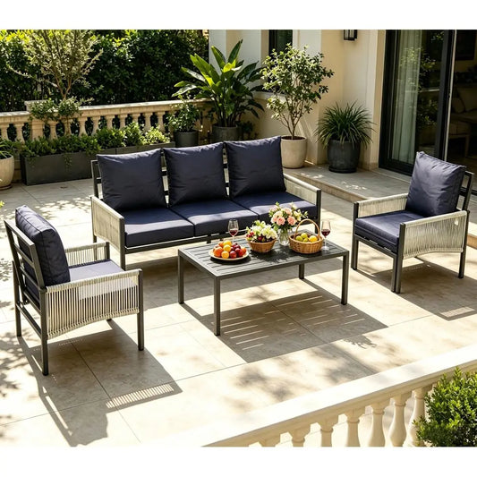 Aluminum Patio Furniture Set 5 Seats Outdoor Sectional Sofa Couch with Coffee Central Table Patio Conversation Sets for Porch D