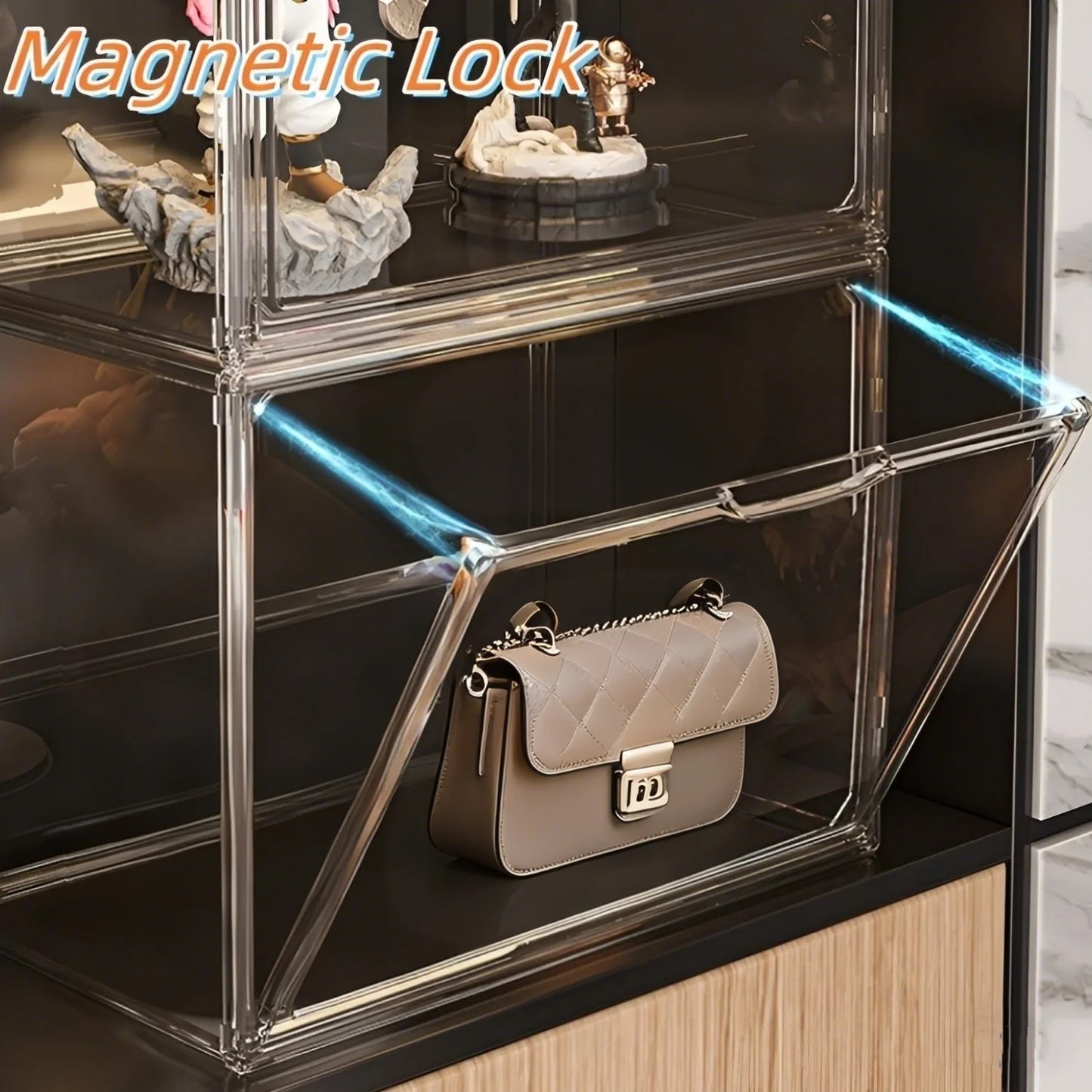 Clear Display Box Organizer Stackable With Magnetic Door For Makeup