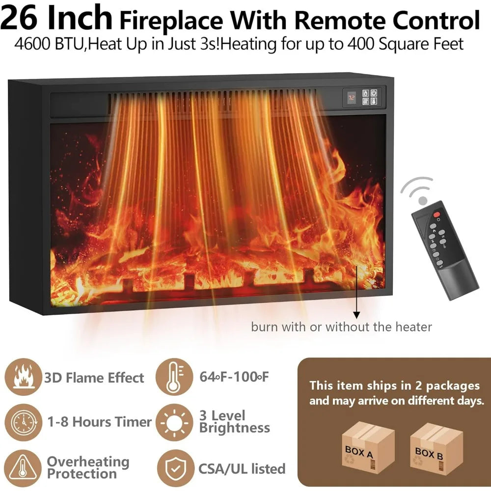 JUMMICO Fireplace TV Stand for 65+ Inch TV with 26'' Fireplace Entertainment Center with Storage Cabinet and Adjustable Shelves The Pet & Home Store