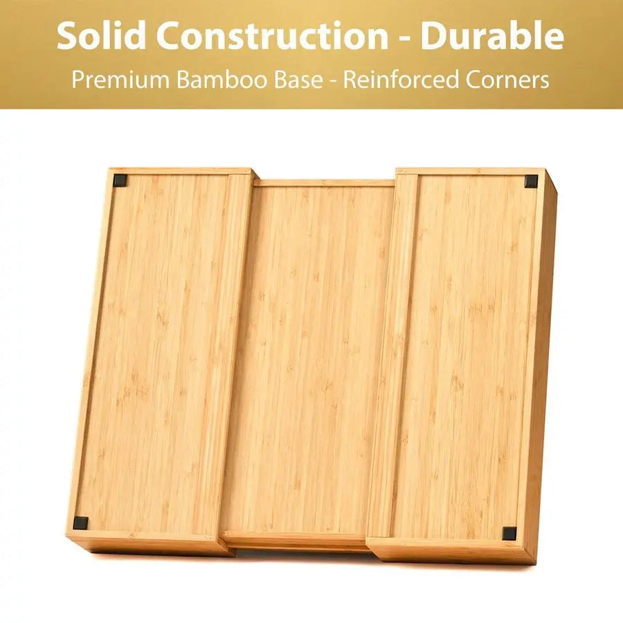 Bamboo Expandable Kitchen Silverware Drawer Organizer With Grooves