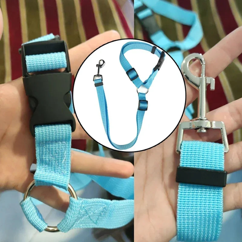 Nylon Two-In-One Pet Car Seat Belt And Leash Adjustable Harness