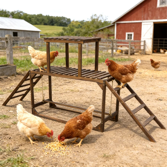 Solid Wood Chicken Perch Coop Toy with Swing Ladder Platform Chicken Run Roosting Bar for Hens Chicken Climbing Ladder Activity
