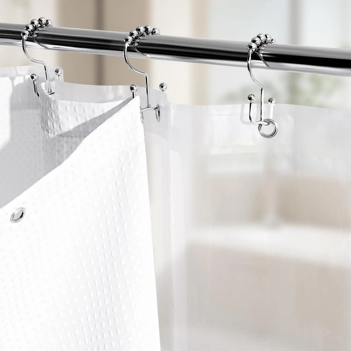 3-In-1 Shower Curtain Set With Waffle Curtain And Liner 12 Hooks