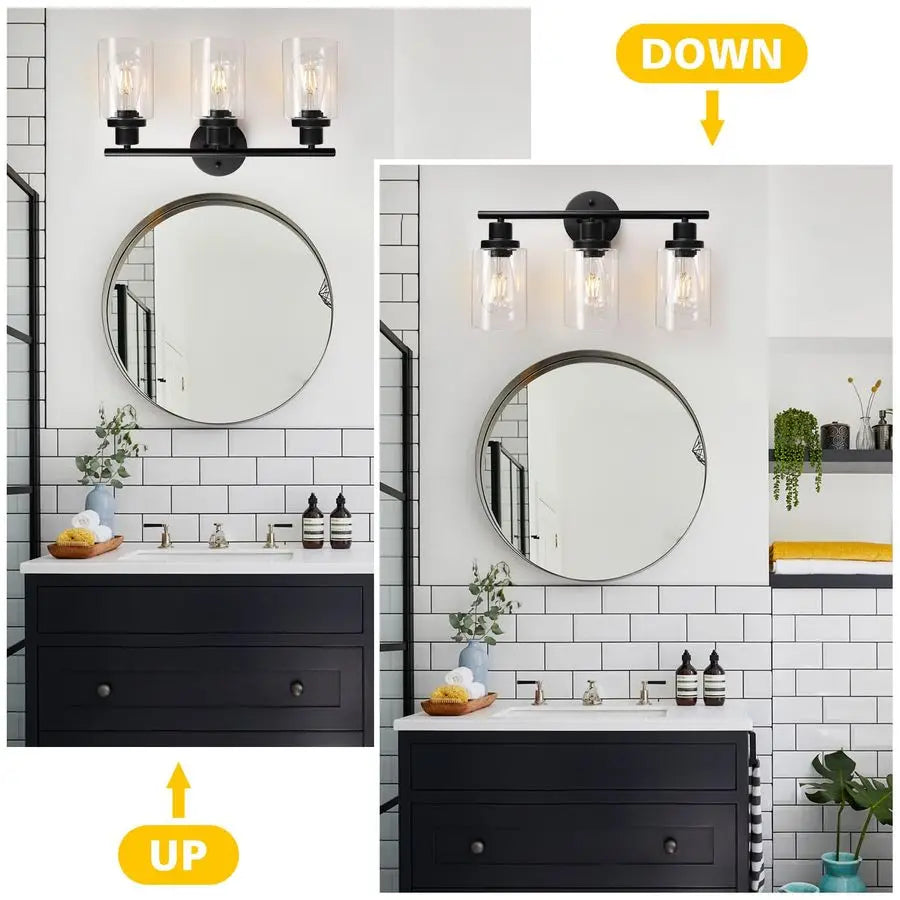 Modern 3 Light Vanity Wall Sconce With Clear Glass For Bathroom
