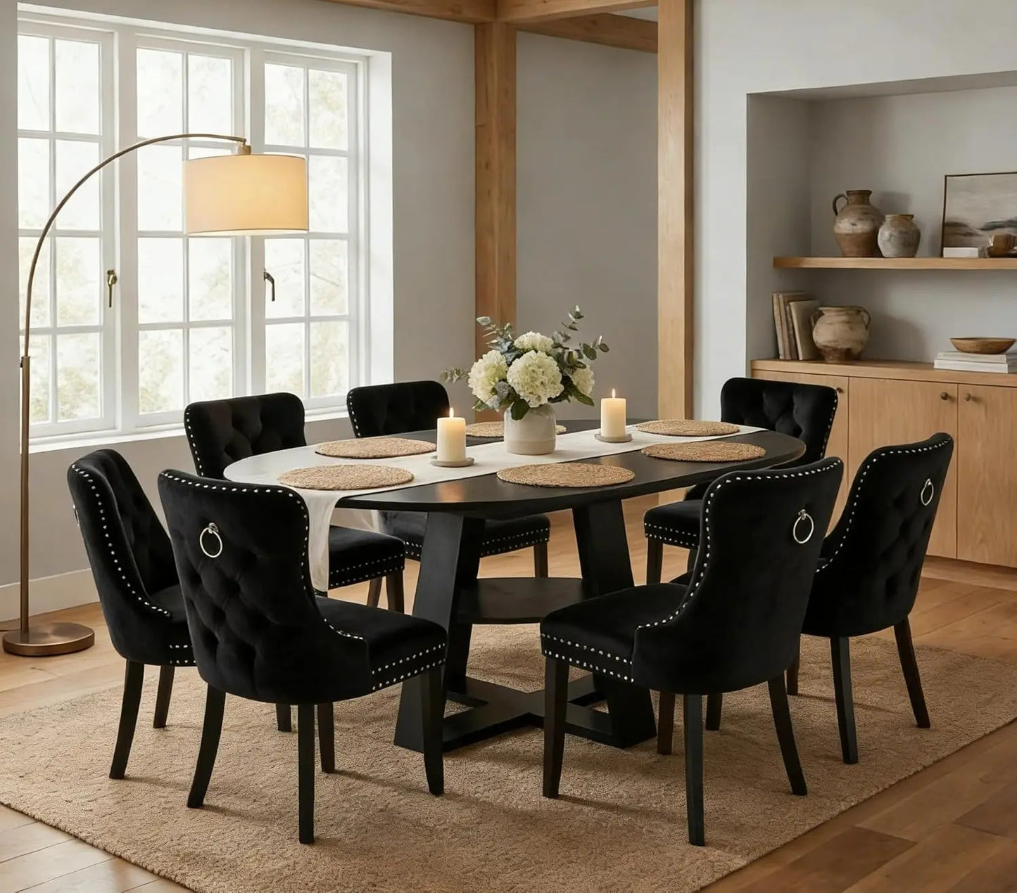 MOYU Extendable Oval Dining Table Set With Velvet Tufted Chairs