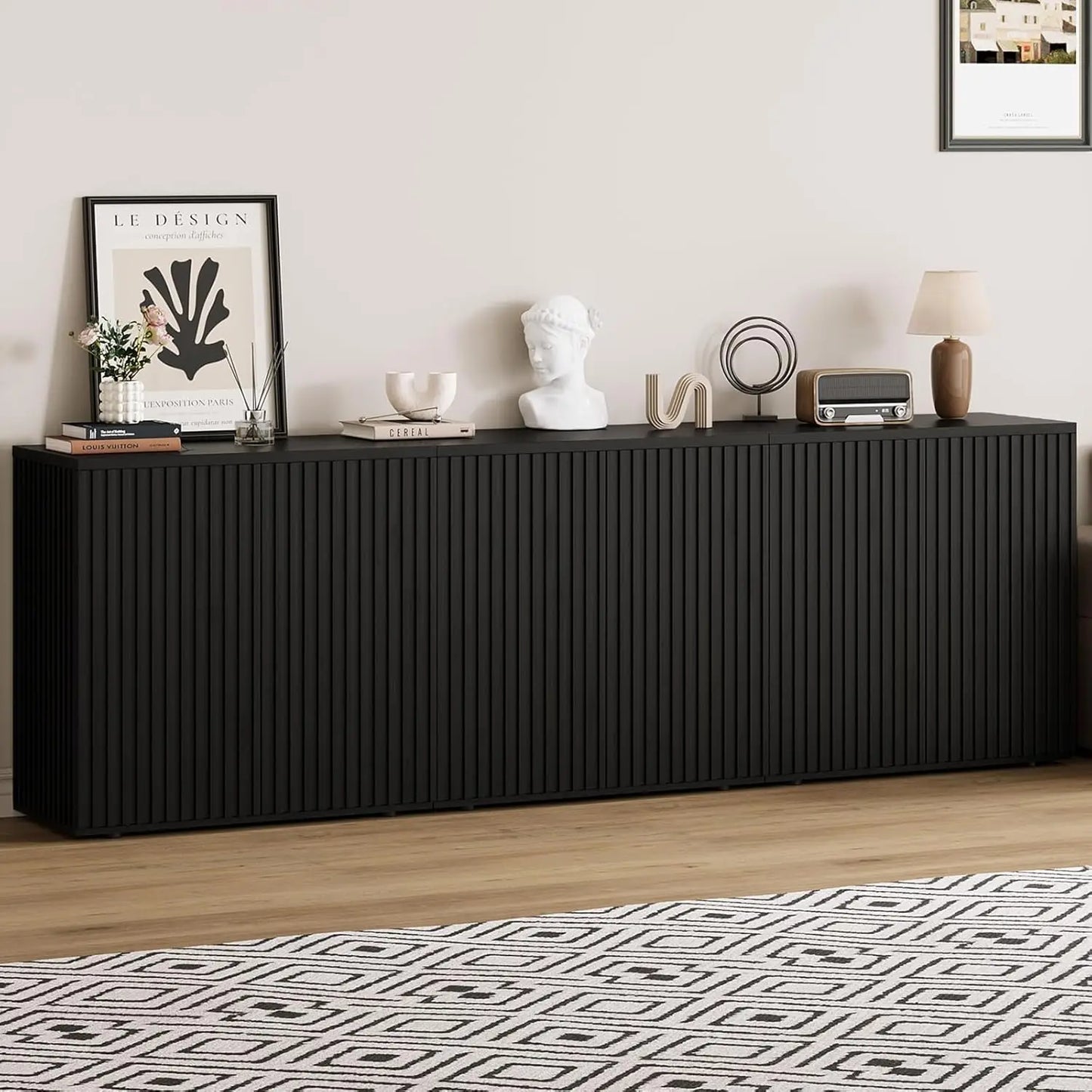 Mid Century Wood Sideboard Buffet Storage Credenza With Arched Doors