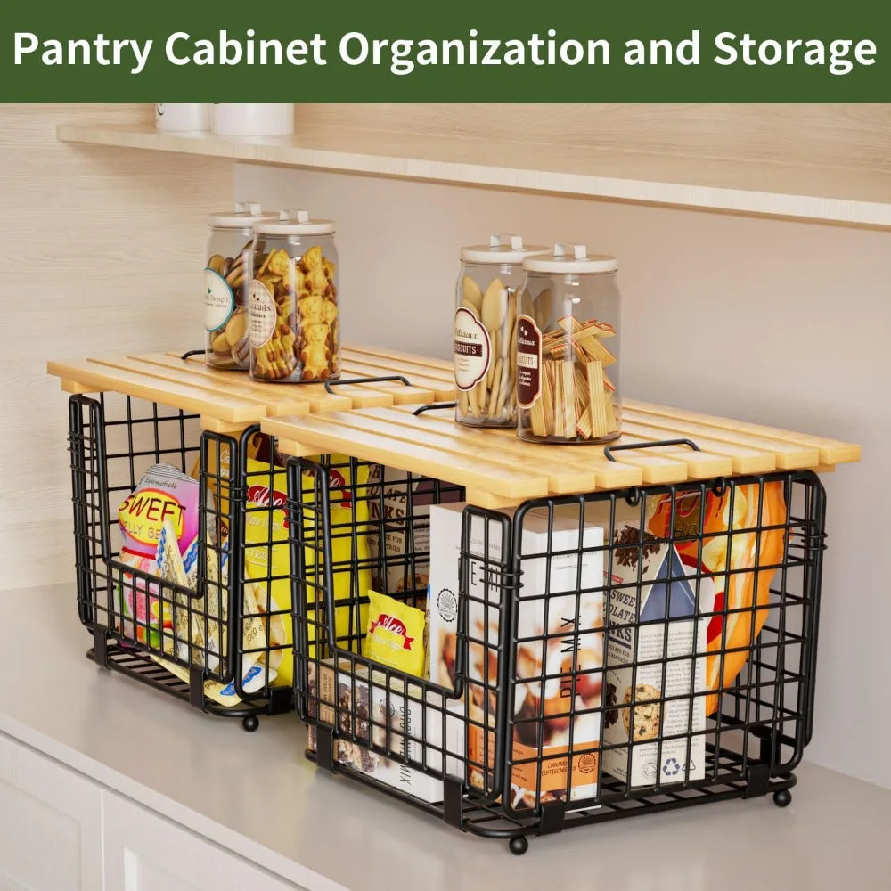 Wire Storage Basket Pantry Stackable Organizer For Produce