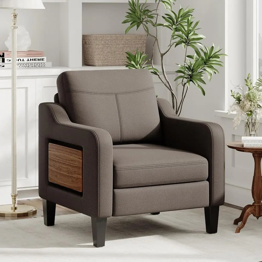 Ern Linen Upholstered Armchair Wooden Side Table Adjustable Comfortable Accent Chair for Living Room Fabric Sofa Design The Pet & Home Store