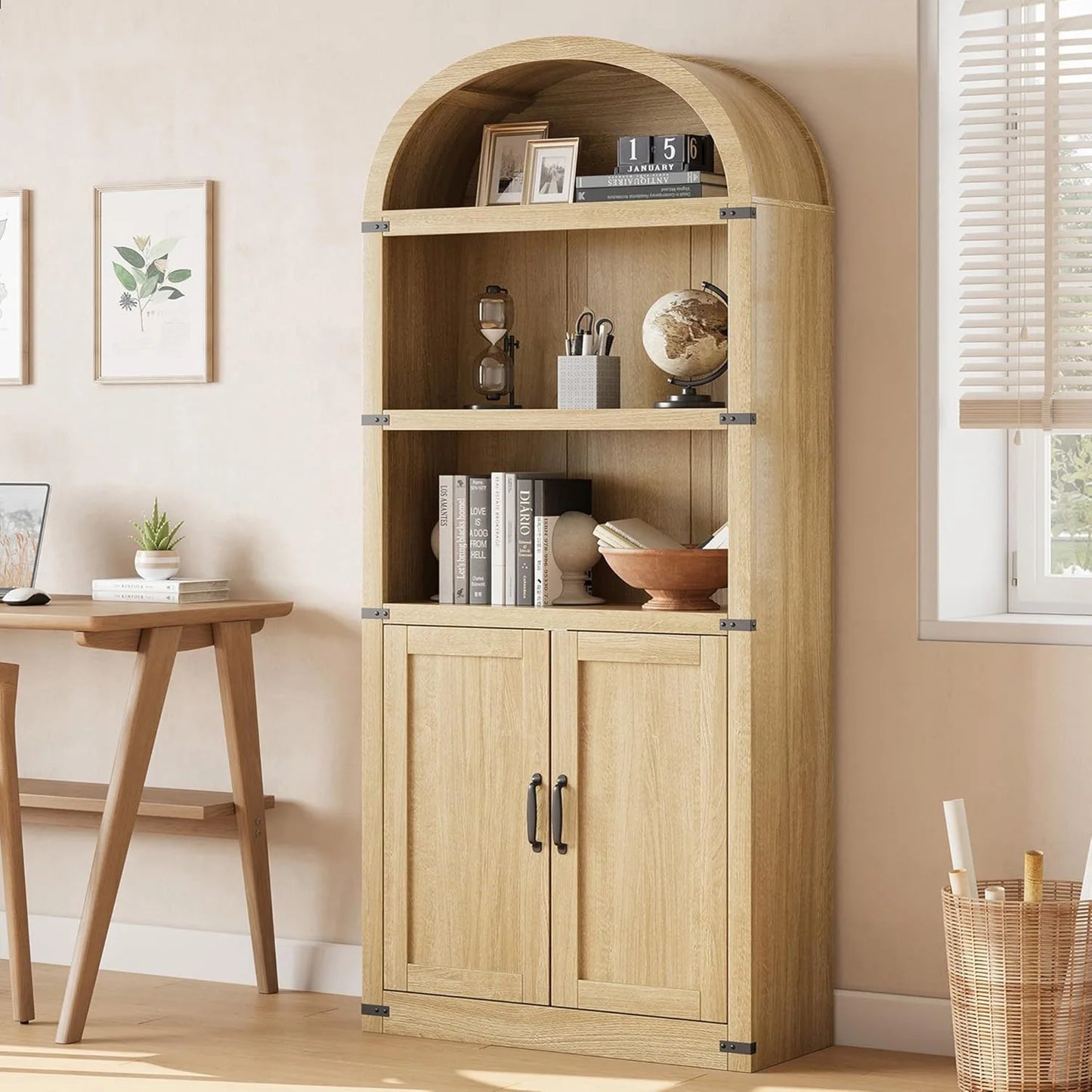 HobbyLane Arched Doors Bookcase Farmhouse Wooden Shelf