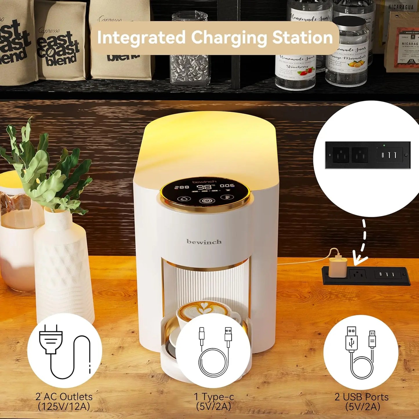 Guangbai Kitchen Pantry Cabinet With LED Light And Charging Station