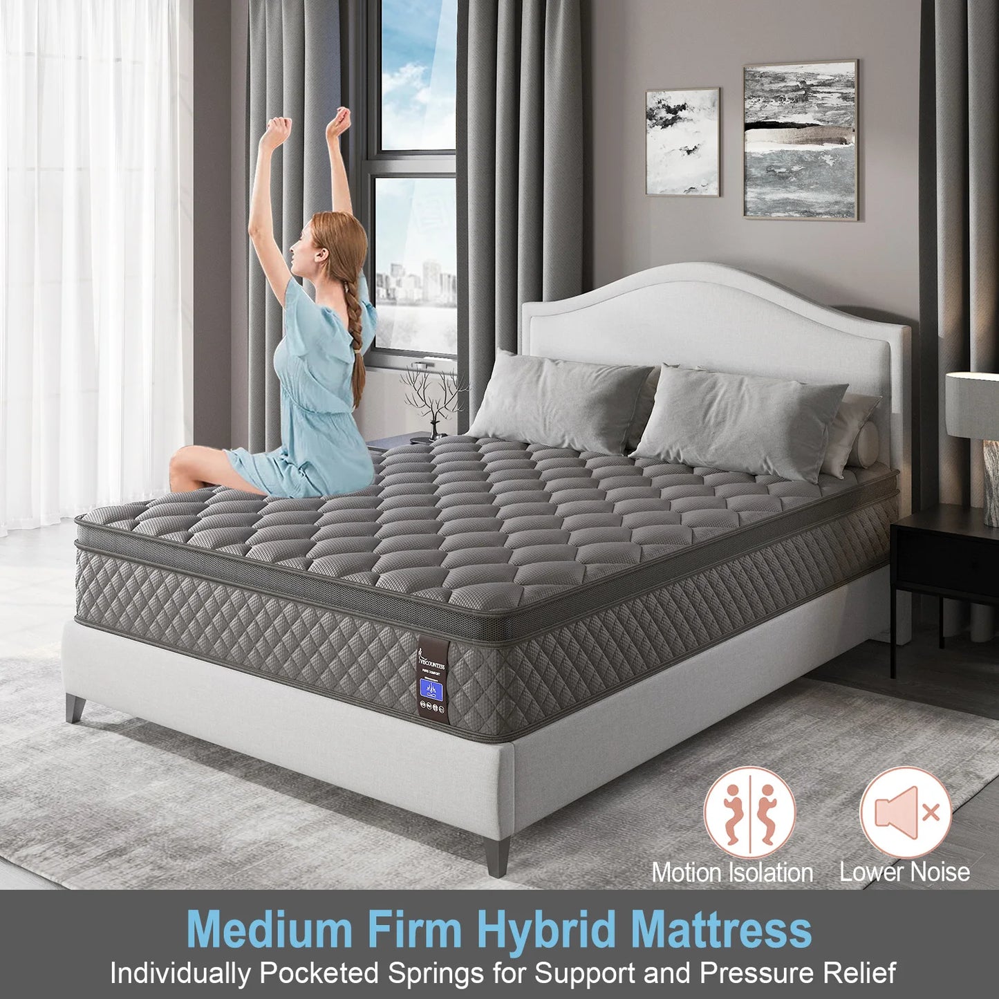 Viscountess Hybrid Memory Foam Mattress in a Box Euro Top Medium Firm
