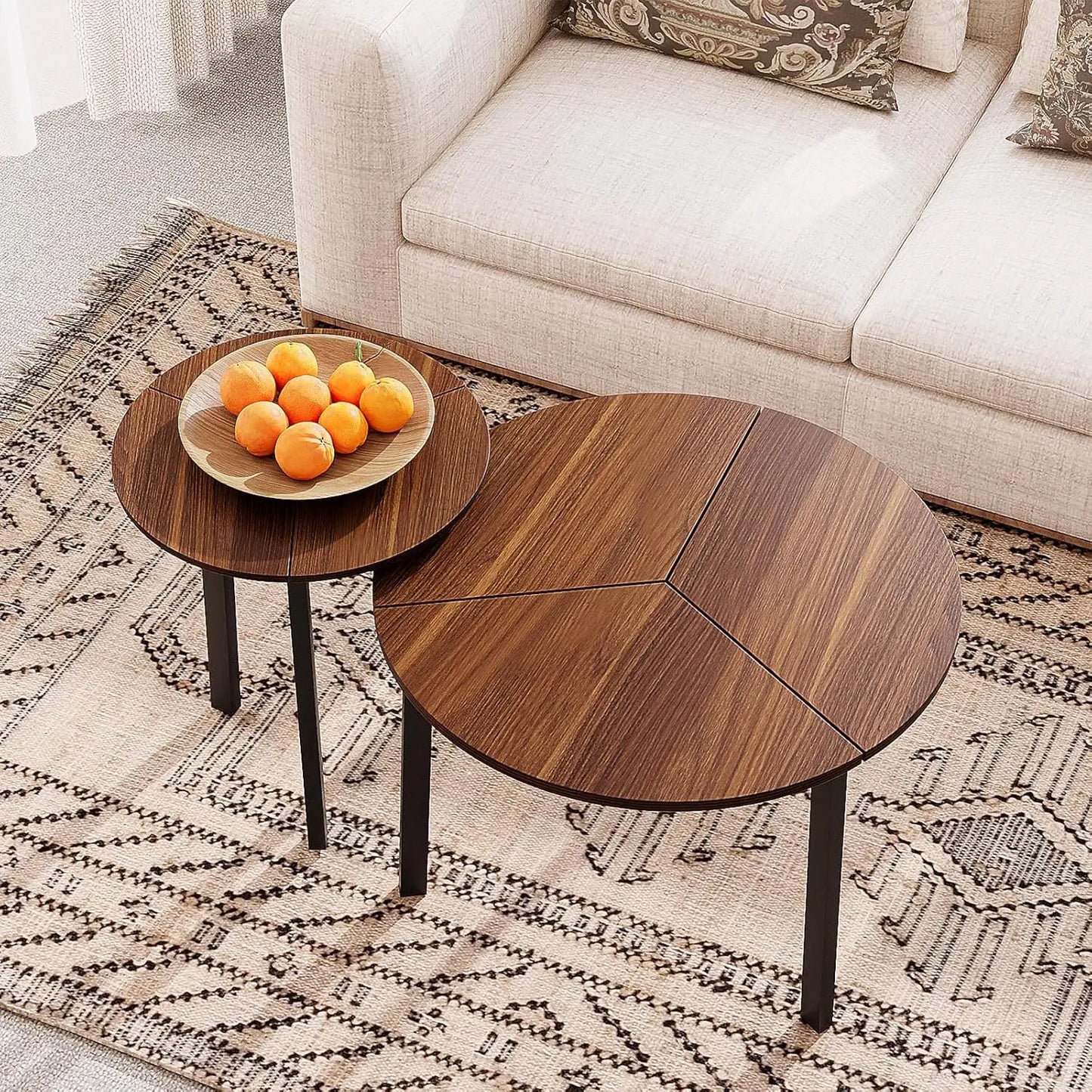 Round Coffee Table Set of 2, Nesting Tables with Honeycomb Pattern, Modern End Table for Living Room, Farmhouse,, Customized