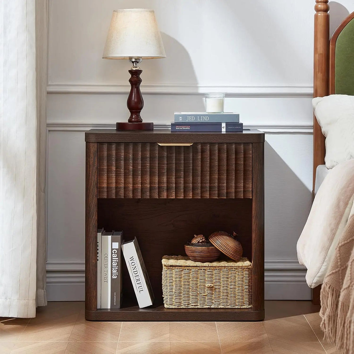 Set of 2 Wide Fluted Farmhouse Nightstands with Charging Station The Pet & Home Store