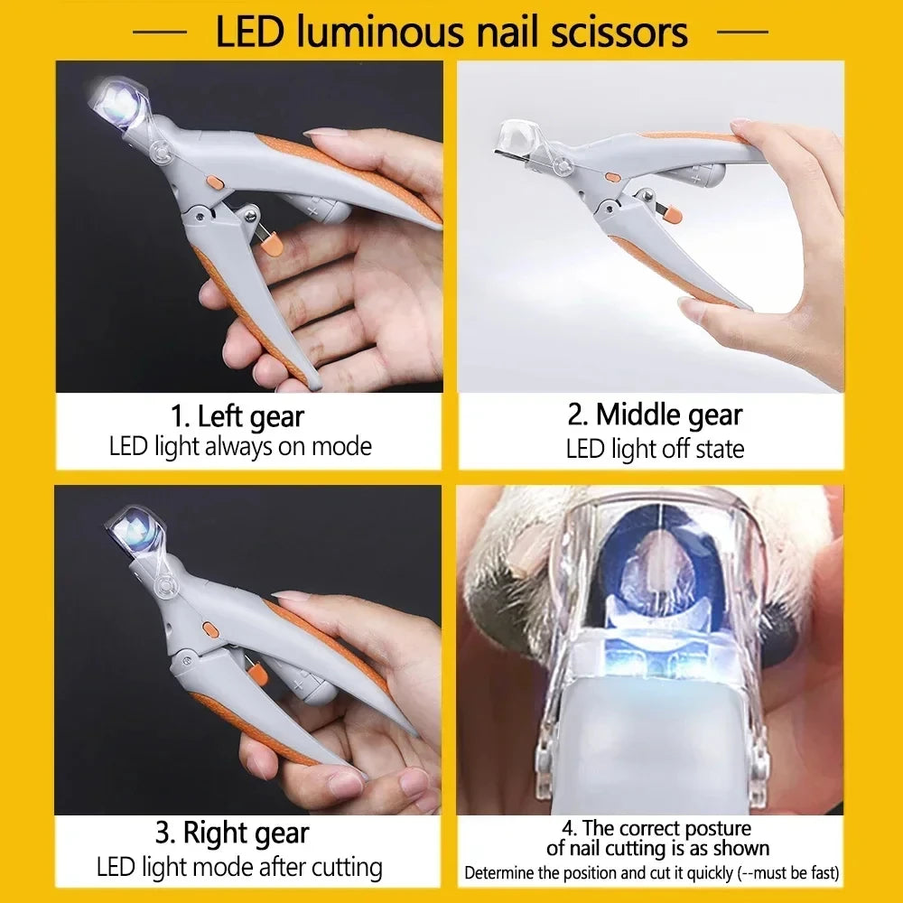 Pet Nail Clipper With LED Light Cats And Dogs StainlessSteel