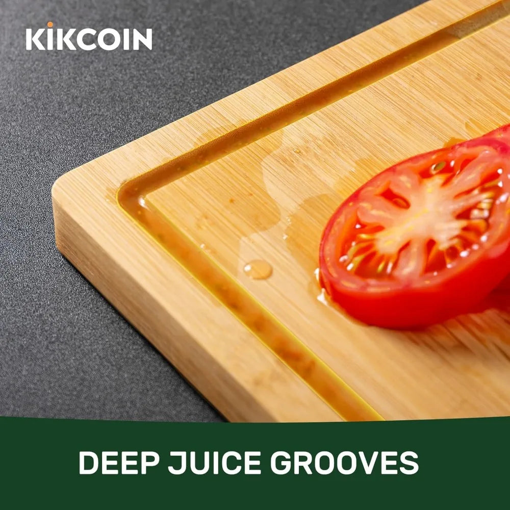 Extra Large Bamboo Cutting Board with Juice Groove and Handle for Kitchen Charcuterie Vegetables Cheese
