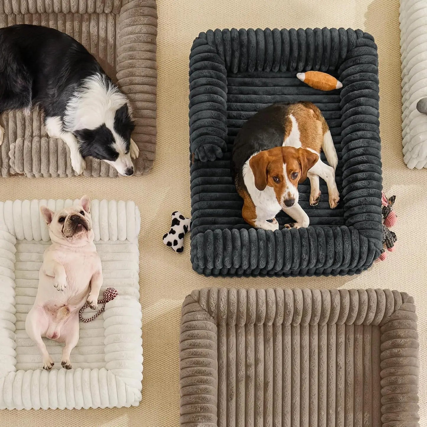 Faux Fur Orthopedic Dog Bolster Bed, Waterproof Washable Cover| rectangular dog sofa couch,egg crate foam,non-slip bottom,for small medium dogs,dark grey,30*24*7,puppy bed