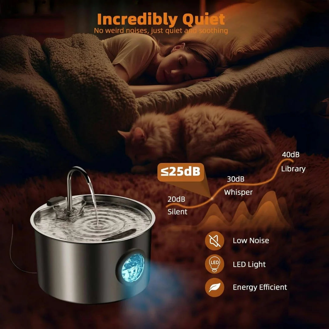 OPETH Stainless Steel Cat Water Fountain Pet Dispenser