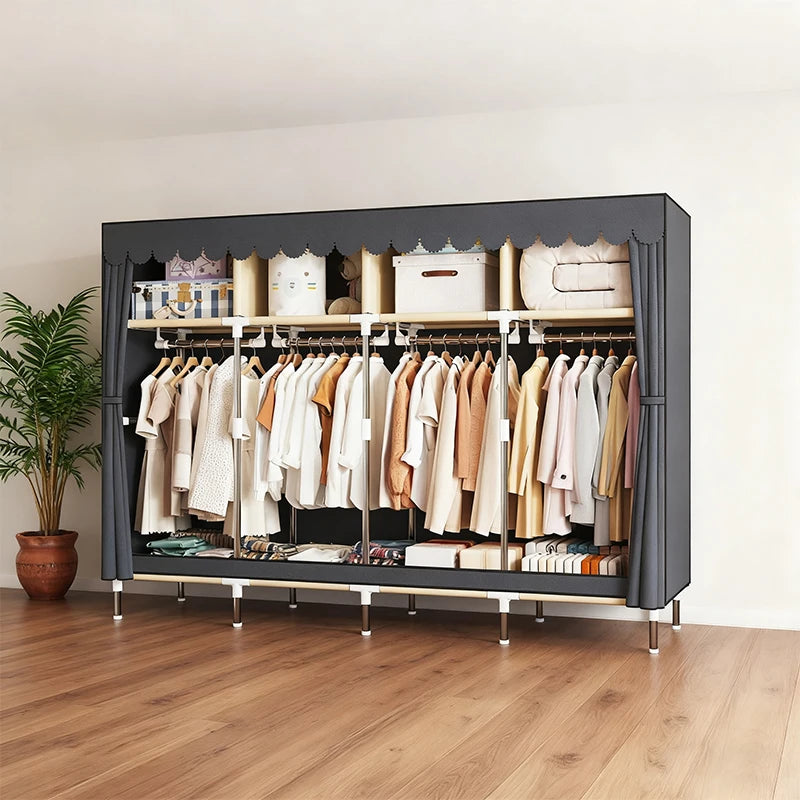 ArluKin Heavy Duty Fabric Wardrobe With 4 Hanging Rods