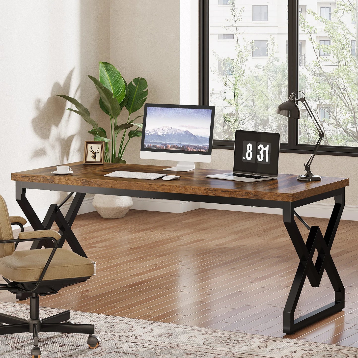 Tribesigns 63" Large Industrial Executive Desk with Extra Thickened Tabletop & Metal Frame, Heavy-Duty Home Office Desk The Pet & Home Store