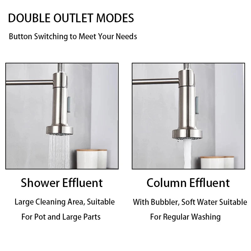 Spring Pull Down Kitchen Faucets Stainless Steel Stream Spray Sink Faucet Hot Cold Water Tap Rotation Kitchen Mixer Tap