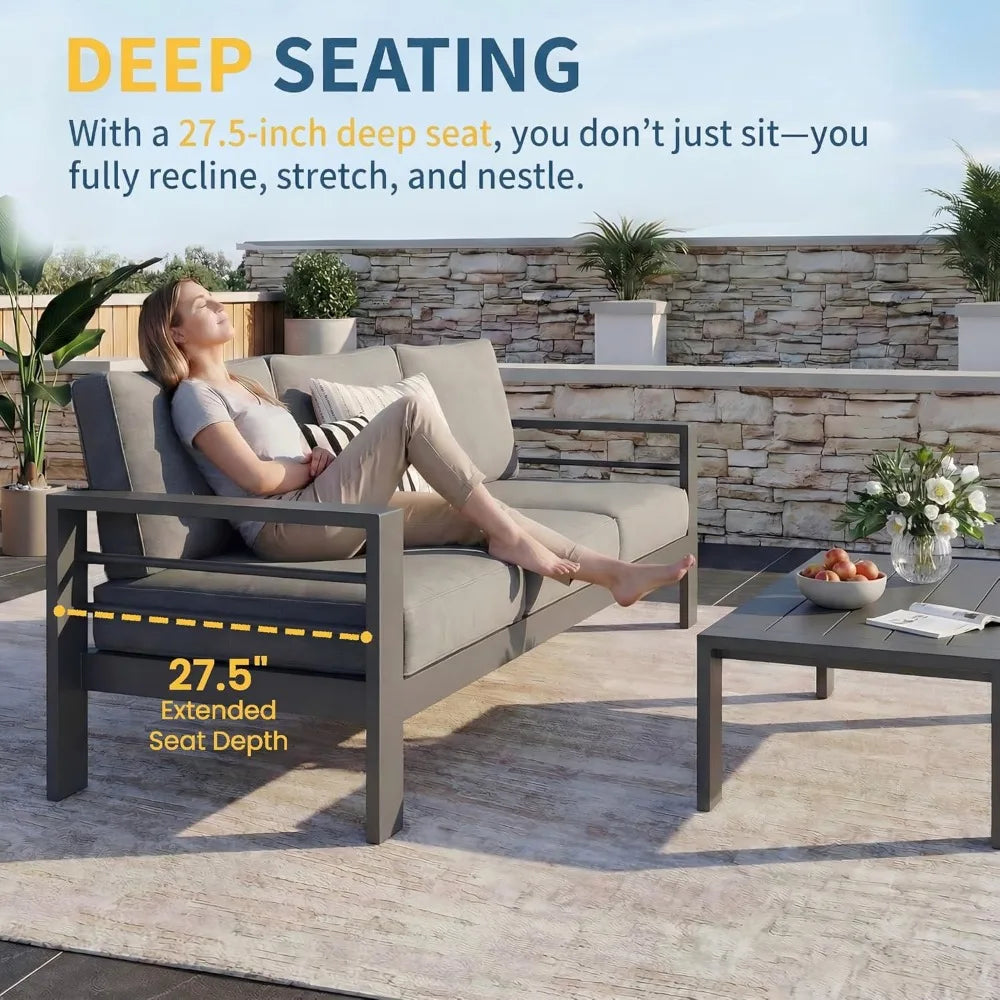 Aluminum Patio Furniture Set for All Weather, Oversized Metal Outdoor Furniture Set with 27.5" Deep Seating, Customized