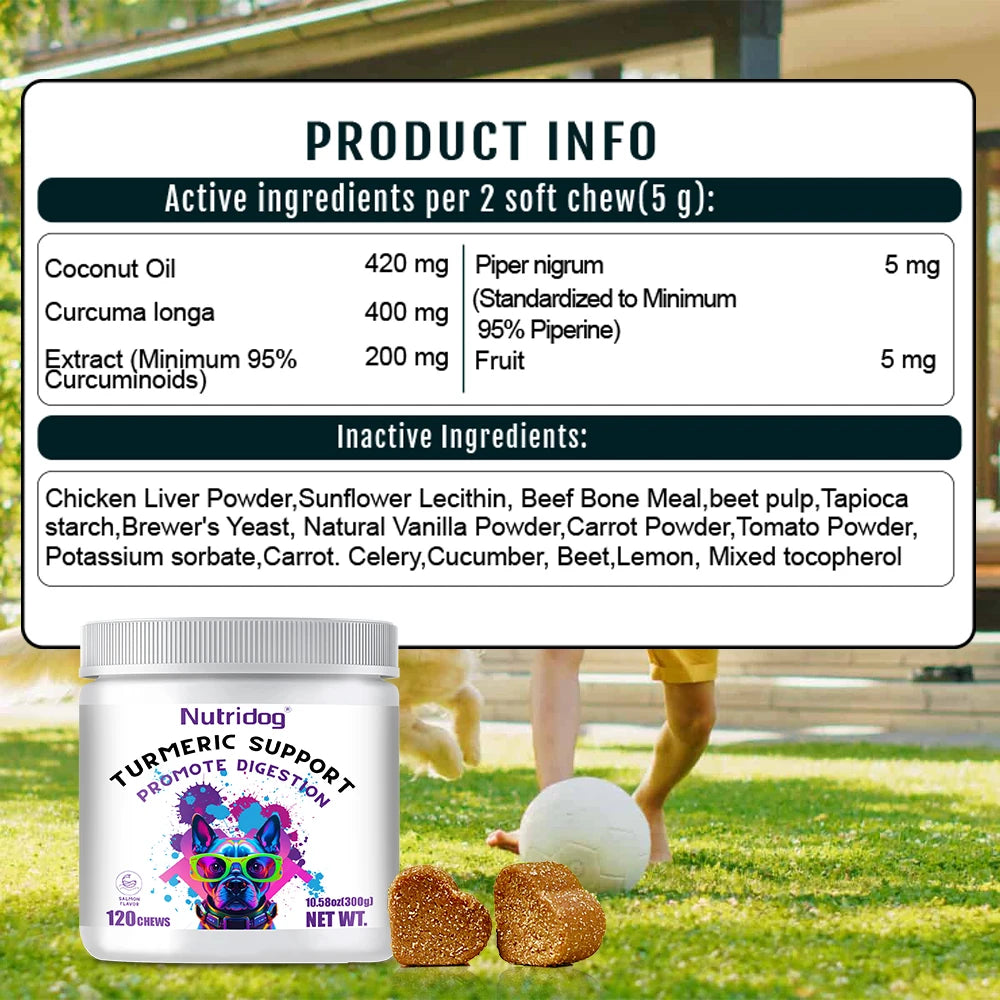 Nutridog Turmeric Dog Chews Anti Inflammatory Joint Support Glucosamine
