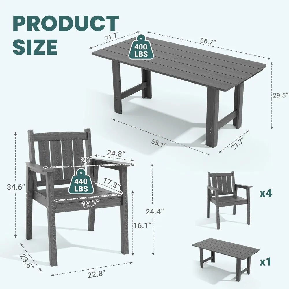 HDPE Outdoor Dining Set With Table Chairs Bench Umbrella Hole