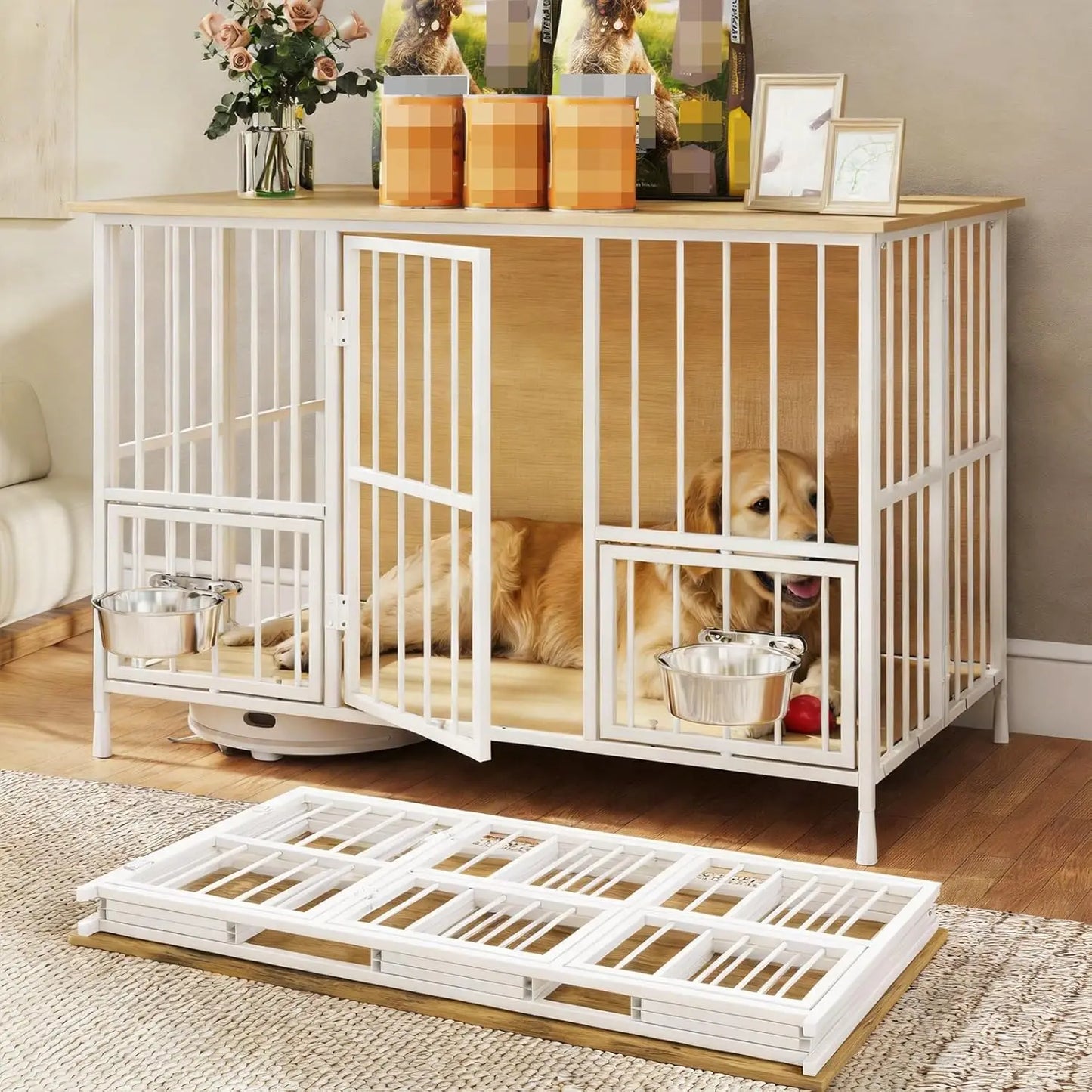 Foldable Wooden Dog Crate Table With Storage Top Easy Assembly