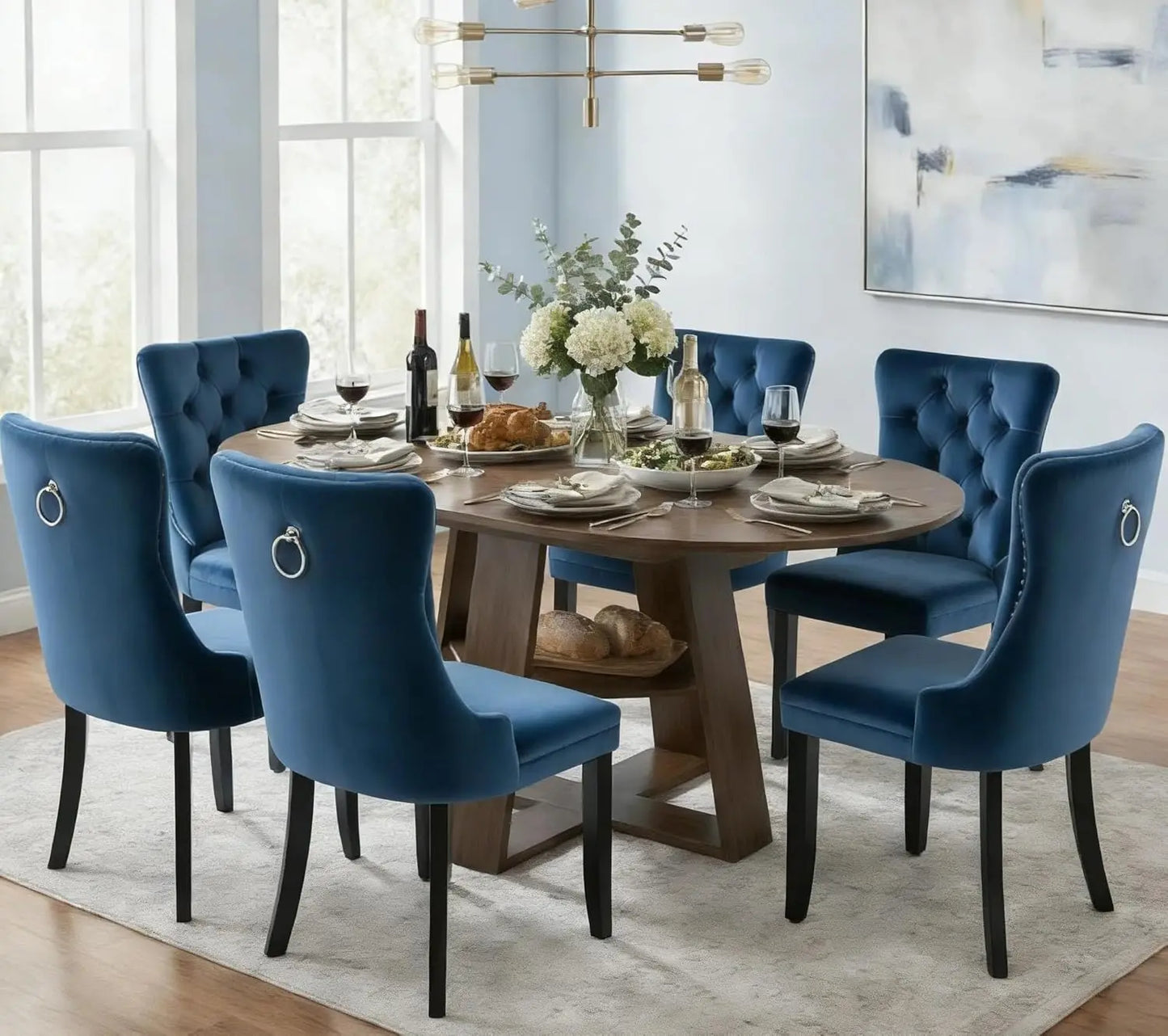 MOYU Extendable Oval Dining Table Set With Velvet Tufted Chairs