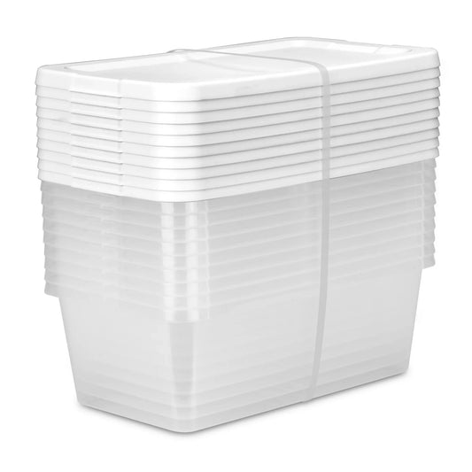 Set of 10 Clear Plastic Small Storage Bins, 6-Quart Containers with Snap-On Lids in White, Durable and Stackable Storage Solution for Home, Garage, Office, or Pantry, Perfect for Organizing Toys, Crafts, Kitchen Supplies, Too