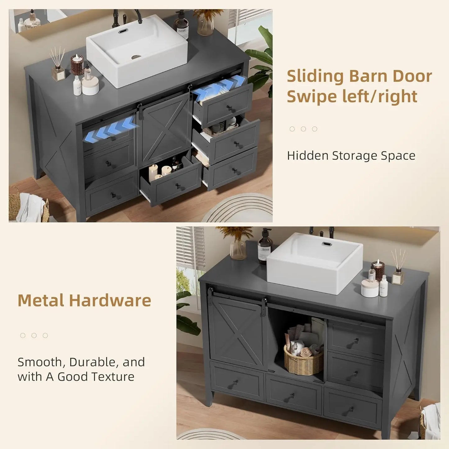 Ceramic Sink Bathroom Vanity With Freestanding Farmhouse Sliding Barn Door