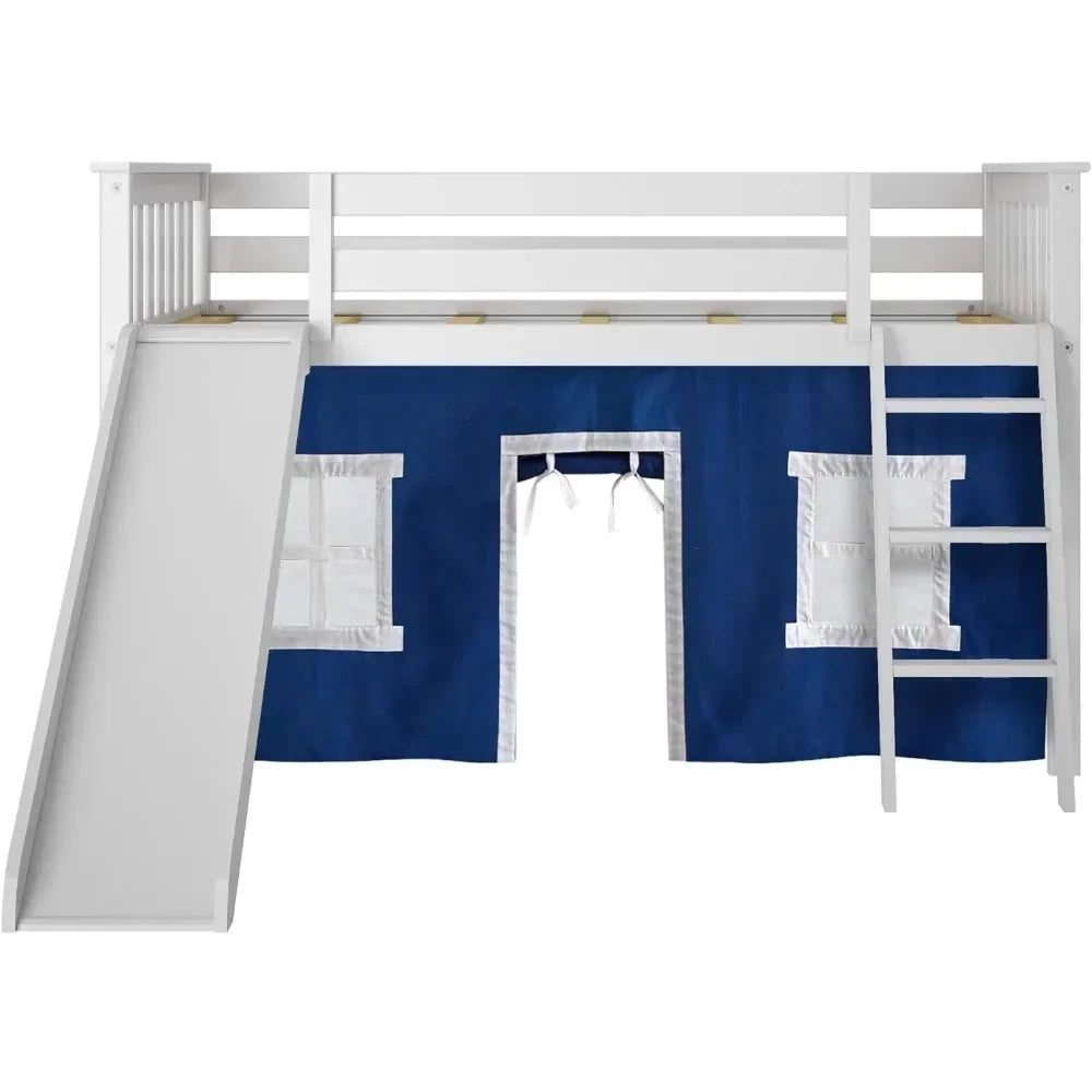 Loft Bed For Kids With Slide And Premium Bottom Curtains