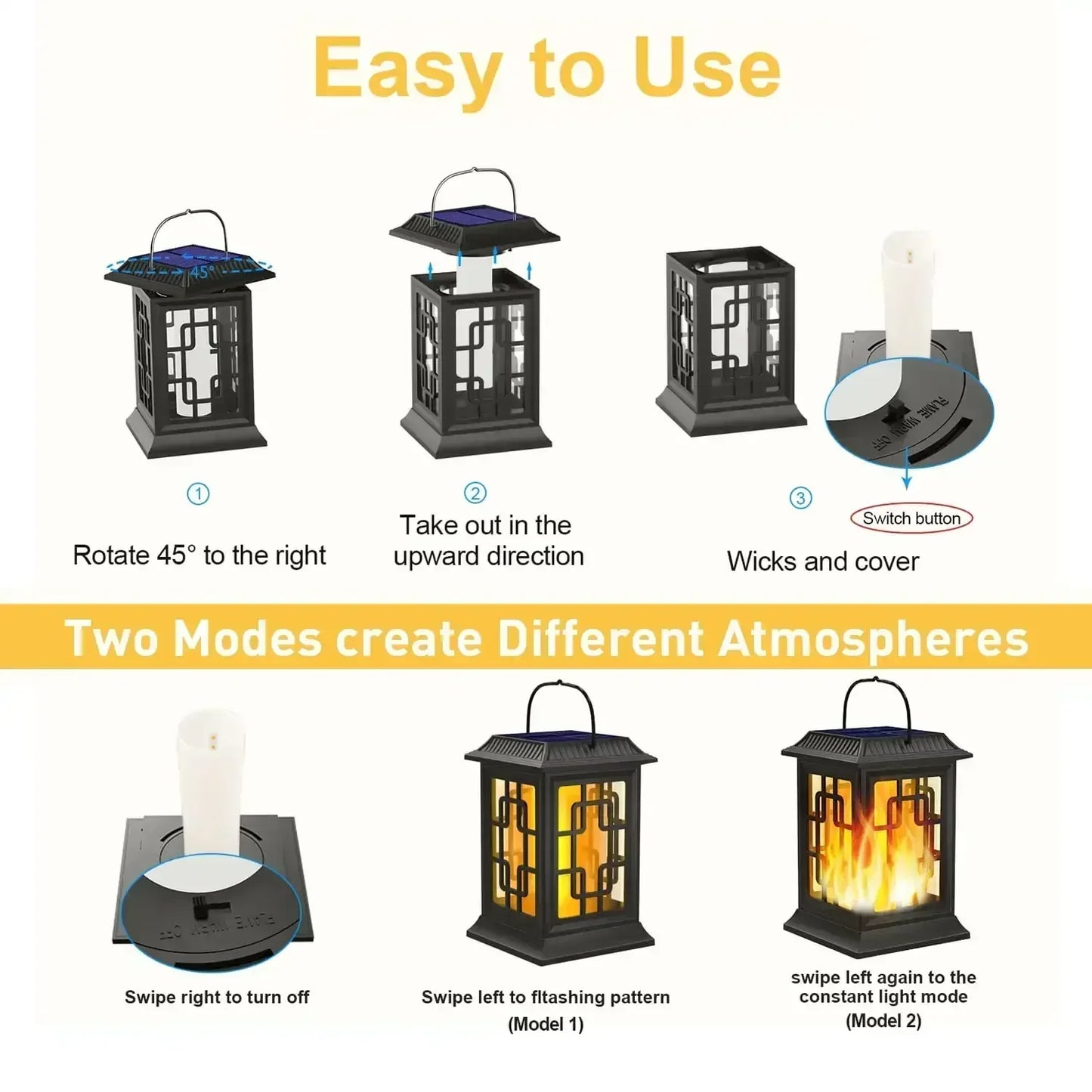 SZRSTH IP65 Solar Flame LED Lanterns For Garden Patio Pack