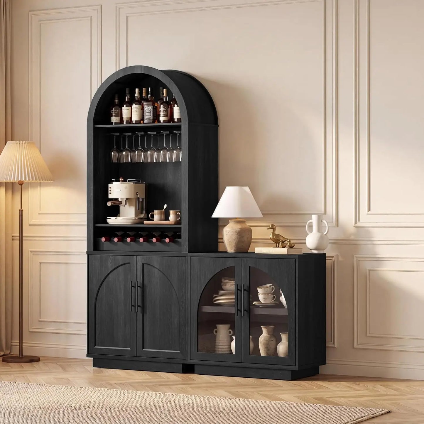 Buffet Cabinet With Glass Doors Modern Arched Sideboard