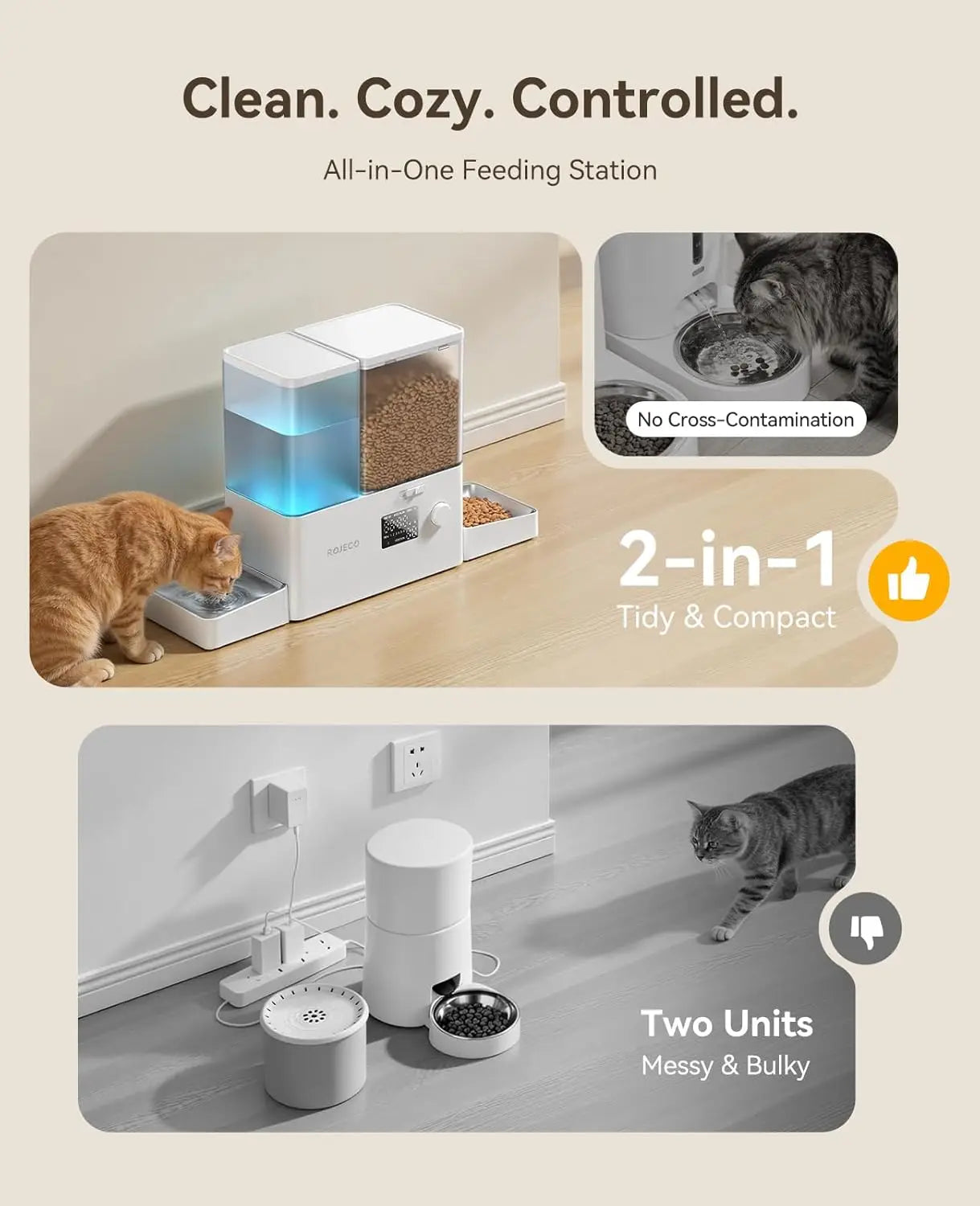 2-in-1 Automatic Cat Feeder and Water Dispenser, 8.5L Large Capacity Stainless Steel Bowls for Cats Small Dogs Puppies
