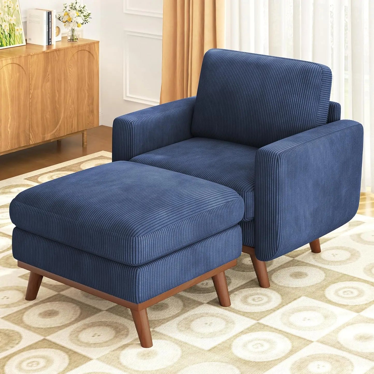 Corduroy L-Shape Modular Sofa With Movable Ottoman Sectional
