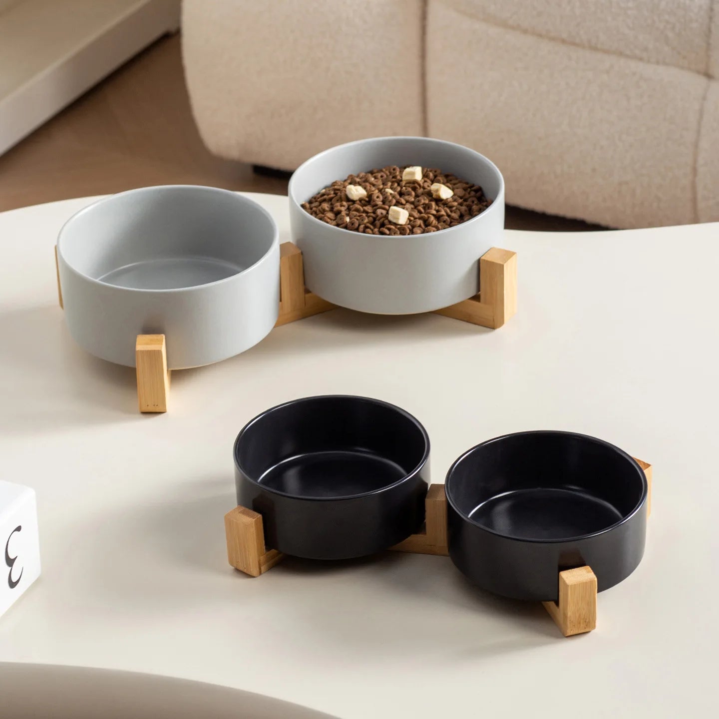 Elevated Double Pet Bowl Feeder For Cats And Dogs Ceramic
