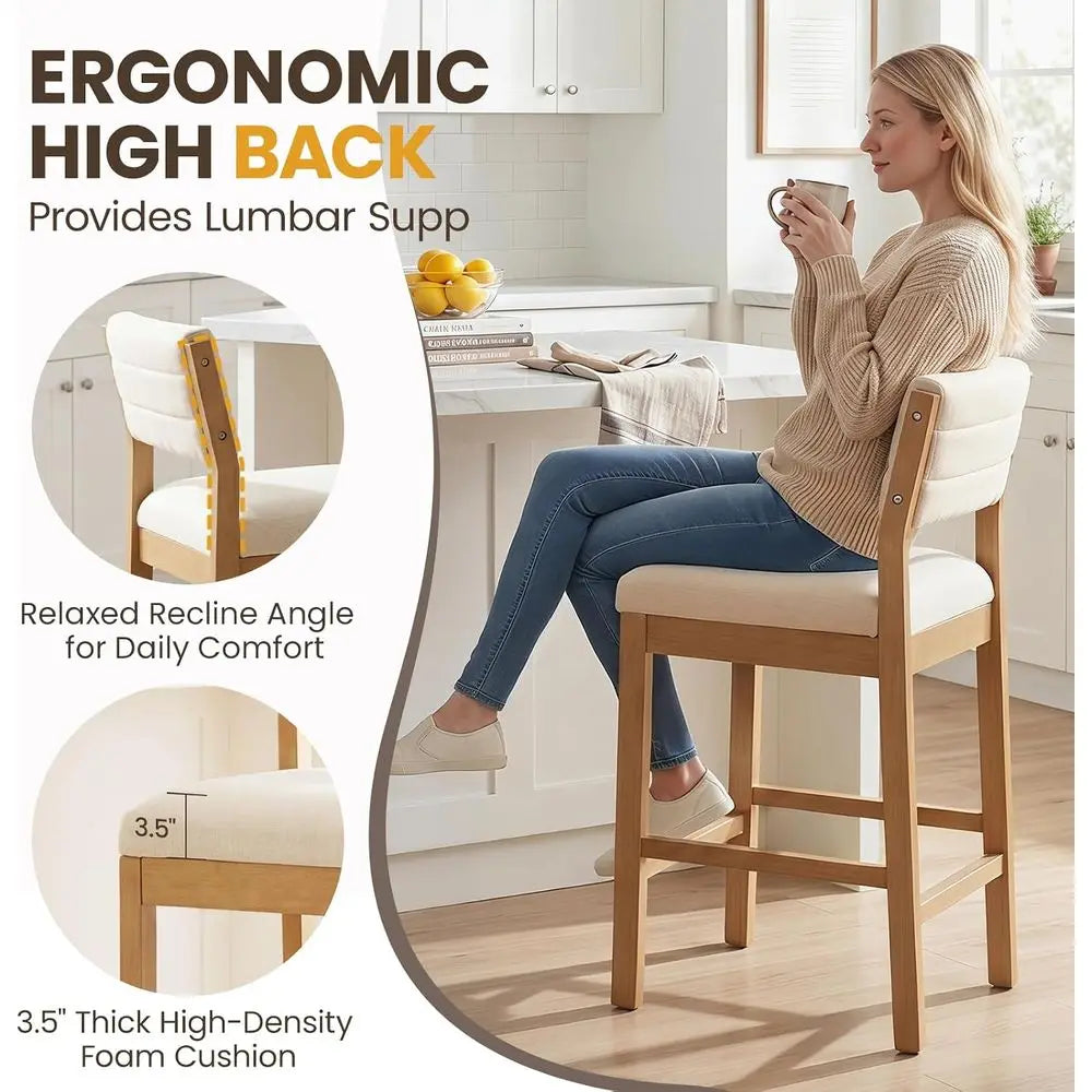 26" Bar Stools Set o 4 Counter Height Bar Stools or Kitchen Counter, ern Upholstered Barstools with Back and Wood Legs Linen Sto The Pet & Home Store