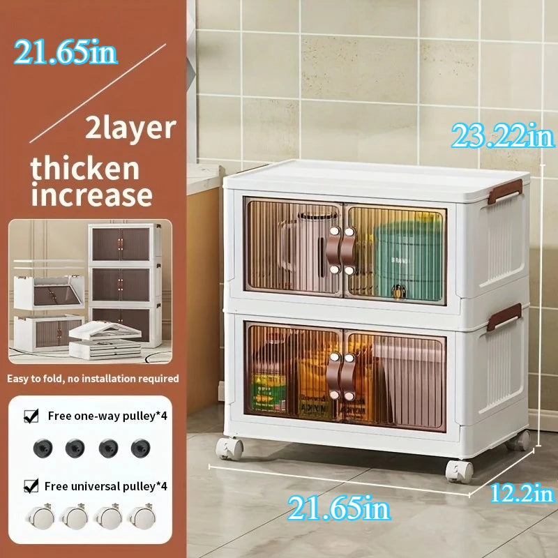 Foldable Storage Cabinet With Wheels, 2/4 Layers Multi-Functional Box
