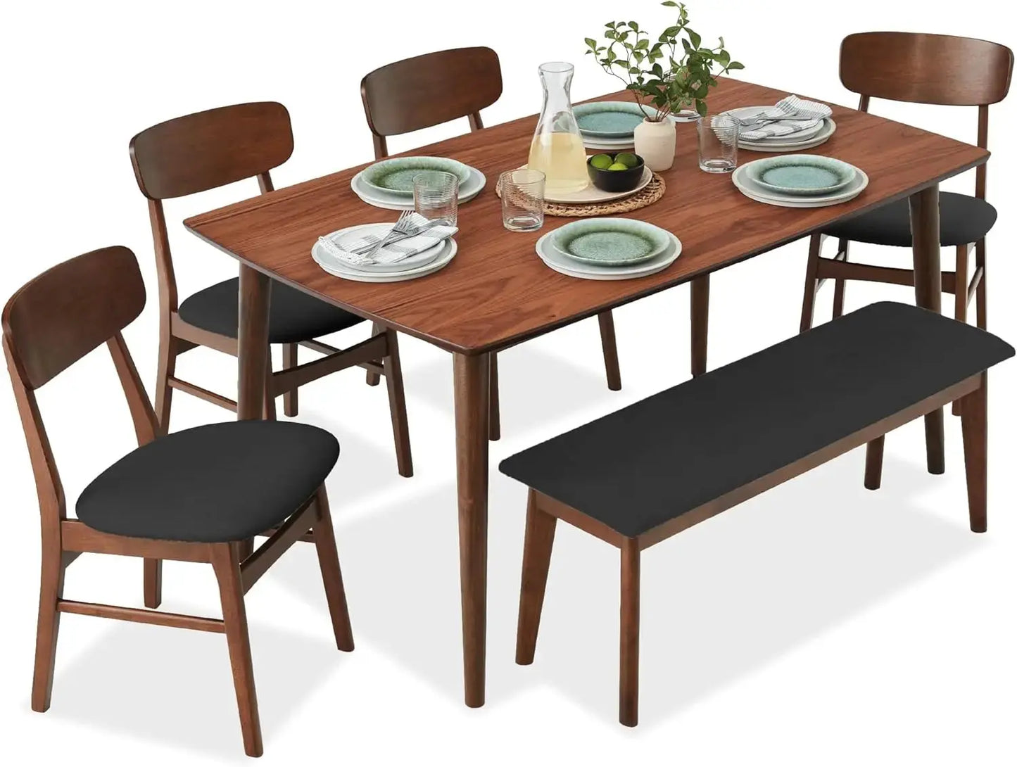 2026 Choice Products 6-Piece Modern Dining Table Chairs Set, Mid-Century Upholstered Chair Set with Rubberwood Legs The Pet & Home Store