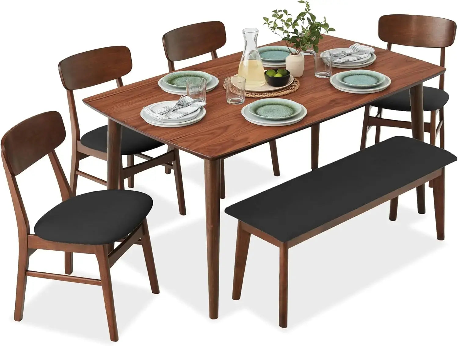 2026 Choice Products 6-Piece Modern Dining Table Chairs Set, Mid-Century Upholstered Chair Set with Rubberwood Legs The Pet & Home Store