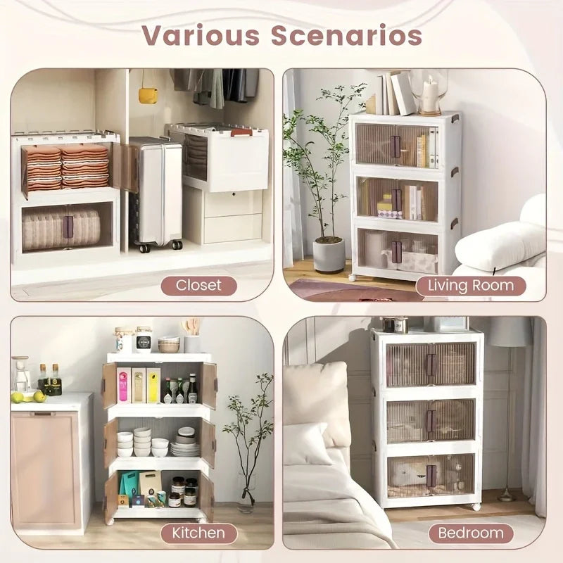 Foldable Storage Cabinet With Wheels, 2/4 Layers Multi-Functional Box