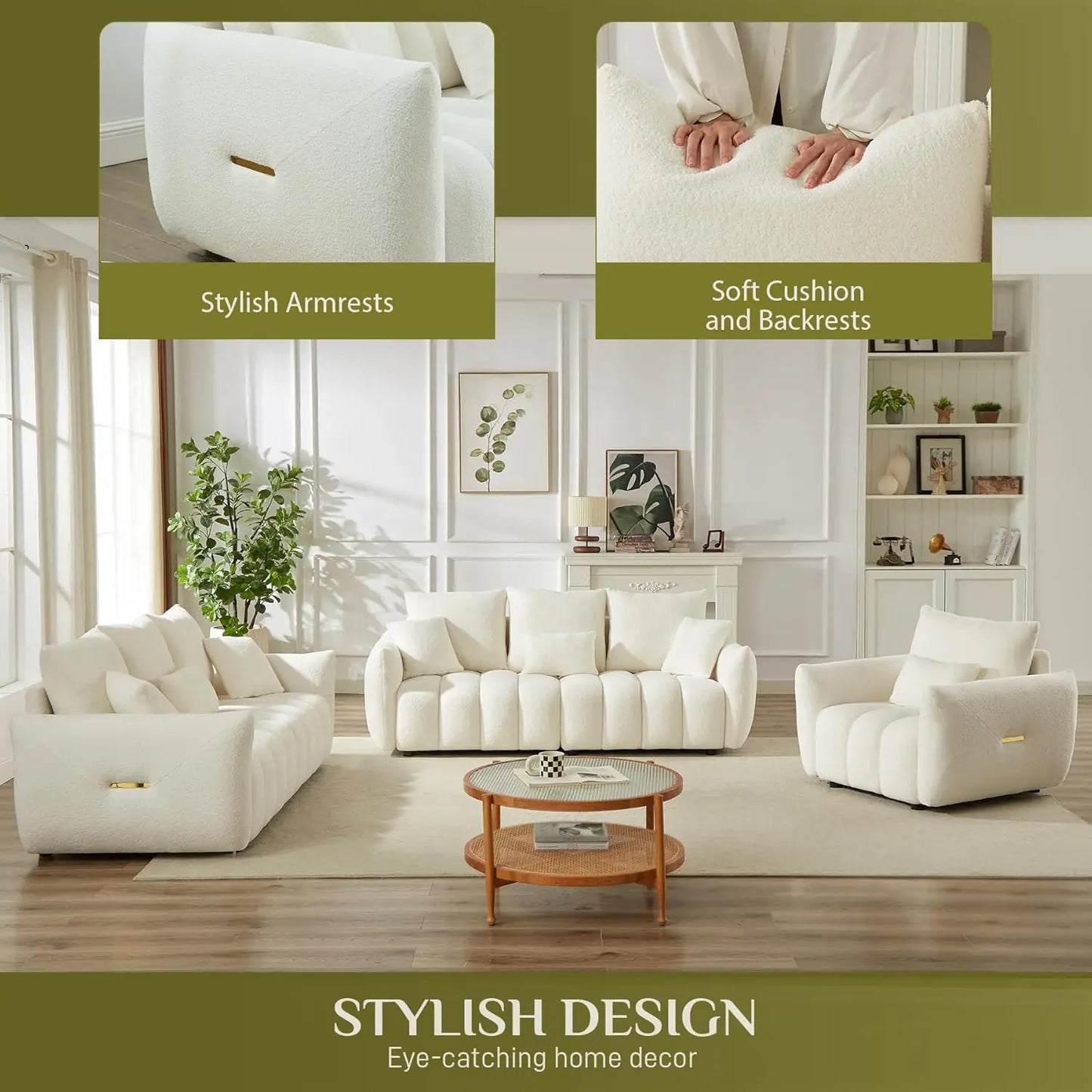 Boucle Cloud Sofa Couch, Modern Deep Seat Boucle Single Sofa Chair, Comfy Upholstered Sherpa Couch with Pillow,, Custom