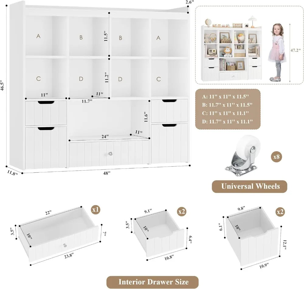 Kids Toy Storage Organizer With Bookshelf And Drawers