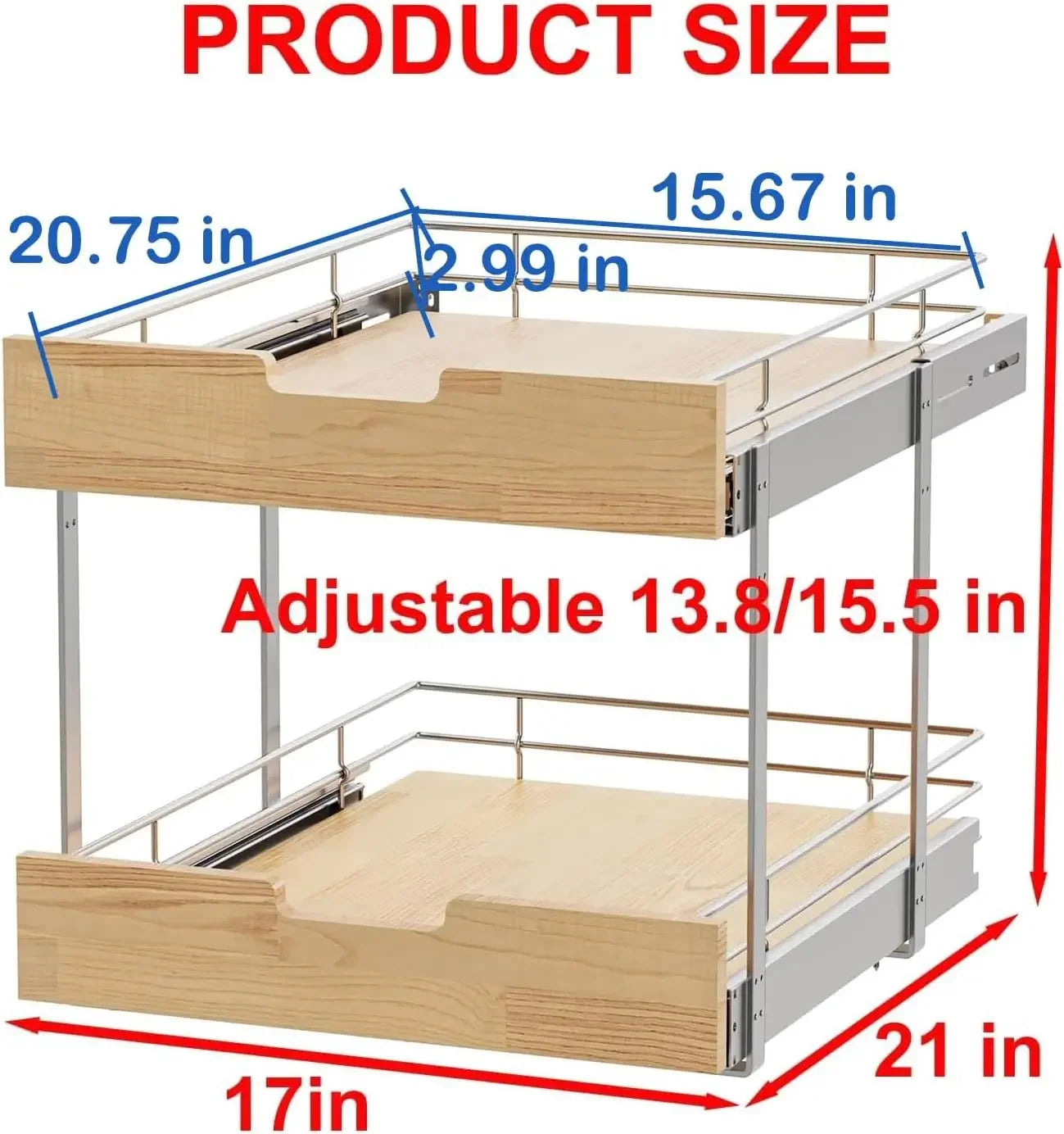 Two Tier Pull Out Cabinet Organizer With Wire Basket