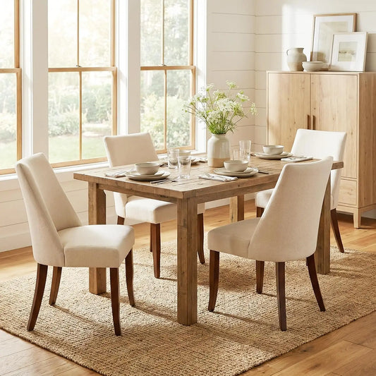 Wooden Upholstered Dining Chairs Set of 4, Farmhouse Fabric Kitchen Chair, Mid Century for Restaurant, Custom