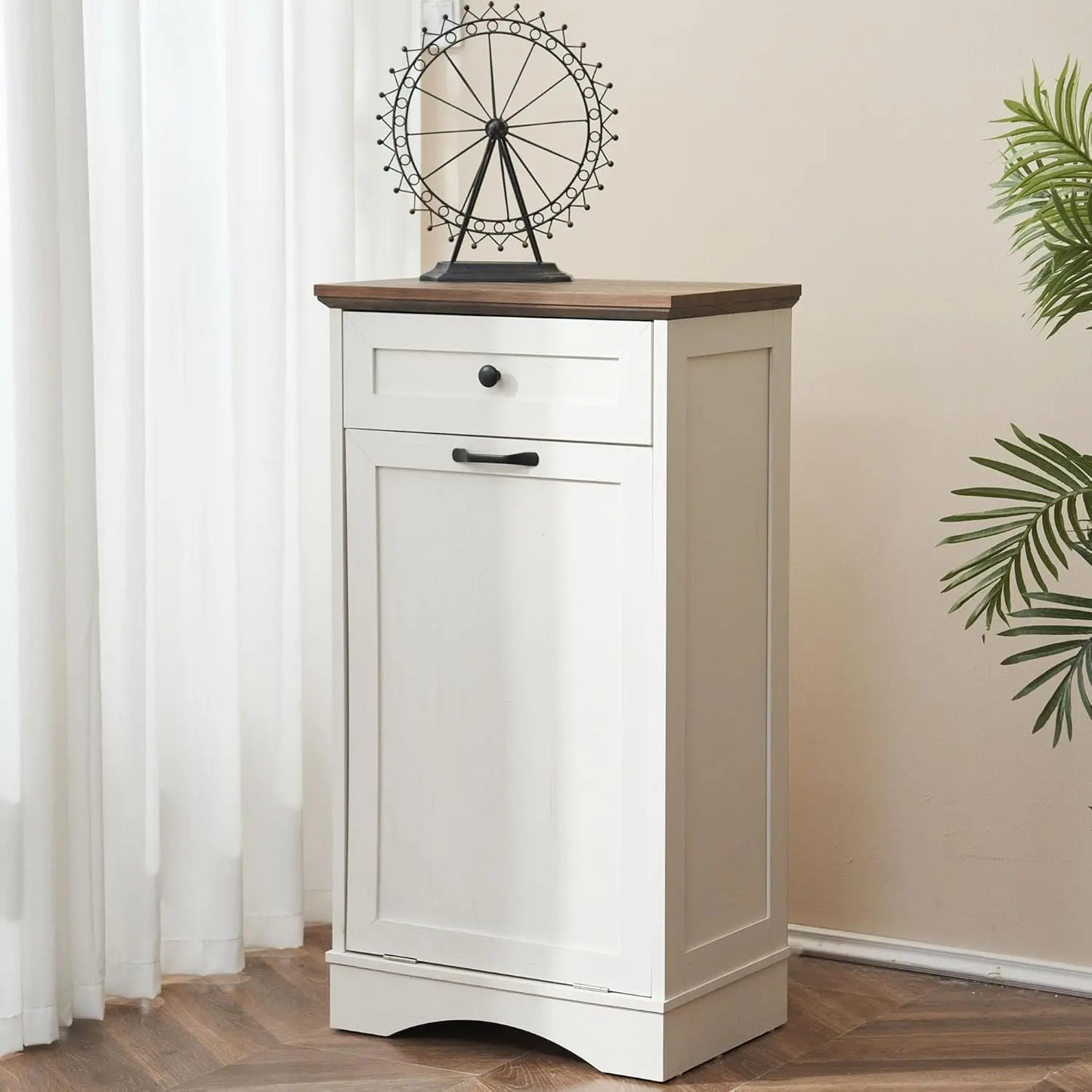 13 Gallons Tilt Out Trash Cabinet Freestanding Kitchen Trash Bin Cabinet Wood Garbage Recycling Cabinet with, Customized