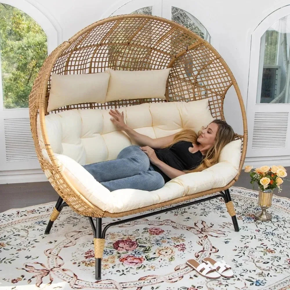 Double Egg Outdoor Lounge Chair With Thick Cushions