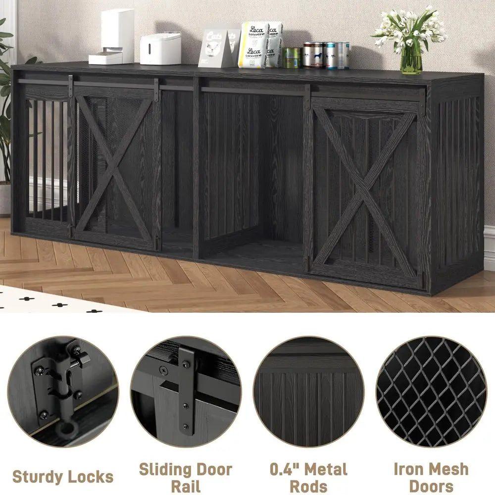 XXXL Dog Crate Furniture for 2 Large Dogs, Heavy Duty Double Dog Cage Extra Large Breed, 35.4 Tall Thick Wooden Dog Kennel TV S