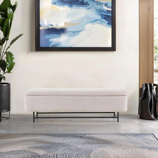 Boucle Upholstered Storage Bench for Bedroom Teddy Ottoman